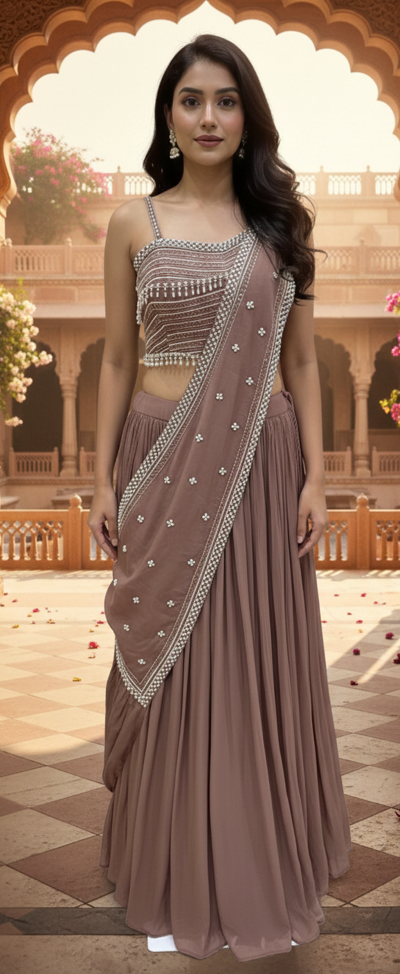 Drape saree with Spaghetti blouse