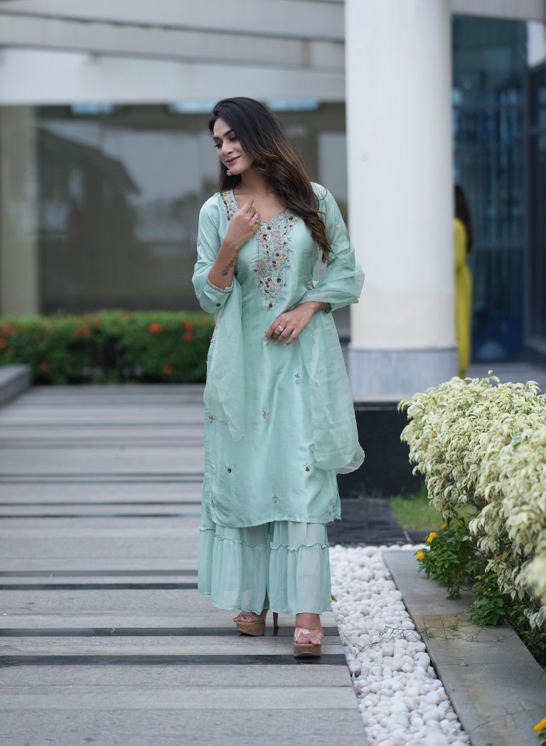 PF5681 - , Kurtis , Ethnic Clothing Festive Collection Hand Embroidery Kurta Sets Shararas Silk Trending Collection