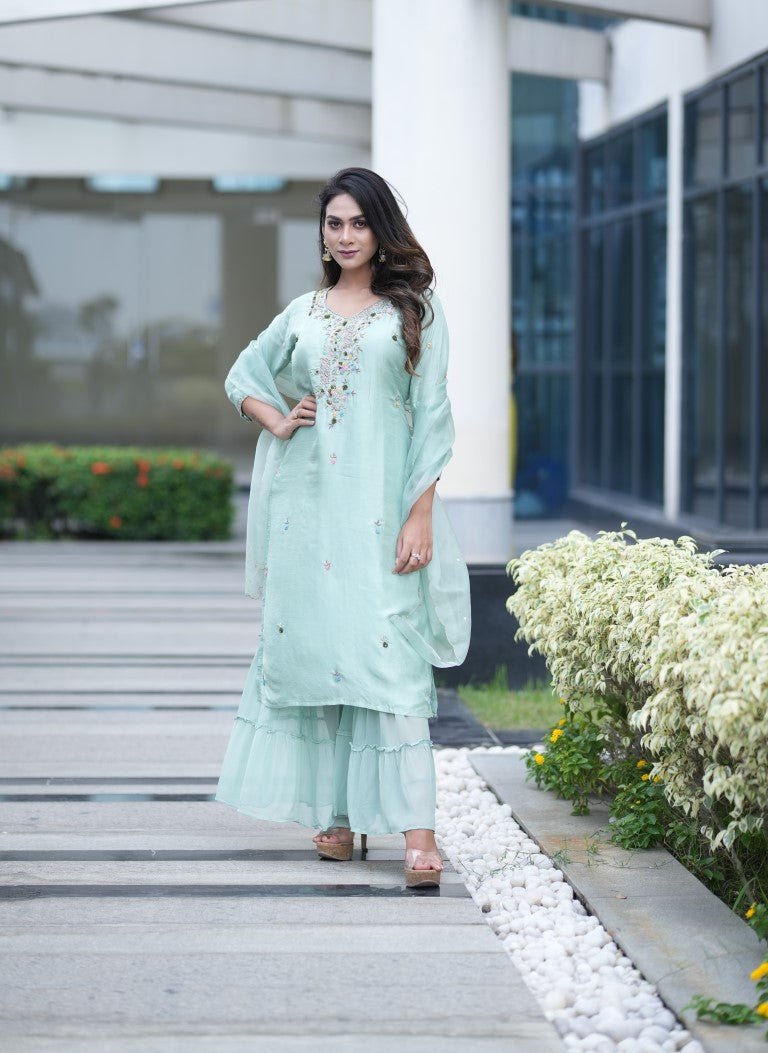 PF5681 - , Kurtis , Ethnic Clothing Festive Collection Hand Embroidery Kurta Sets Shararas Silk Trending Collection