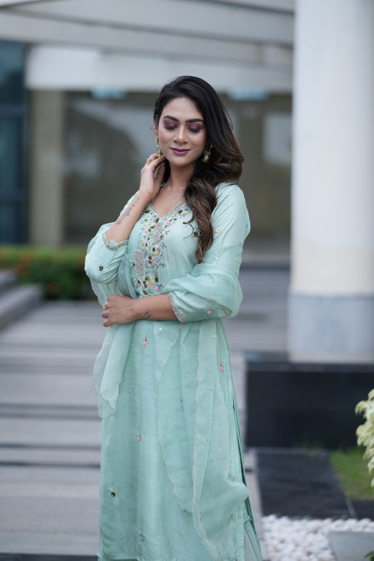 PF5681 - , Kurtis , Ethnic Clothing Festive Collection Hand Embroidery Kurta Sets Shararas Silk Trending Collection