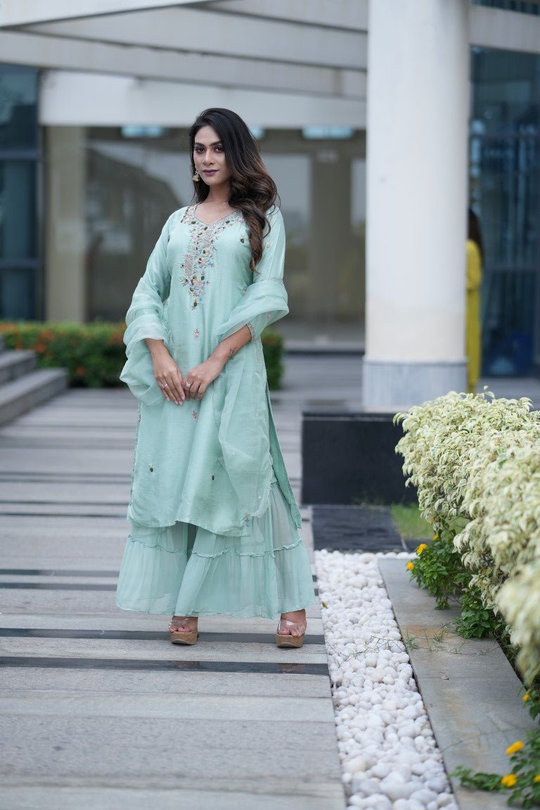 PF5681 - , Kurtis , Ethnic Clothing Festive Collection Hand Embroidery Kurta Sets Shararas Silk Trending Collection