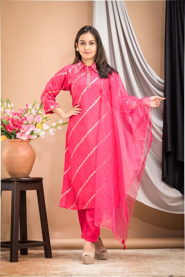 PF7146D - , Kurtis , Ethnic Clothing Hand Embroidery Kurta Sets Silk