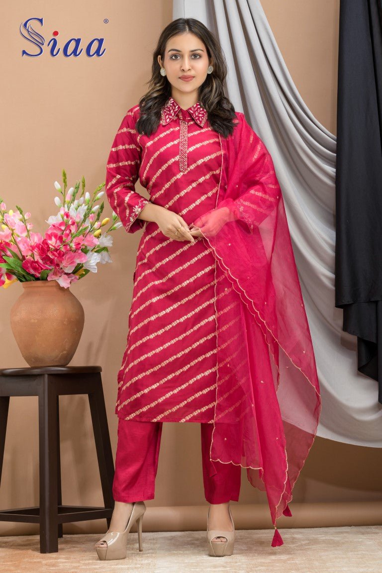 PF7146D - Cherry , Kurtis , Ethnic Clothing Hand Embroidery Kurta Sets Silk