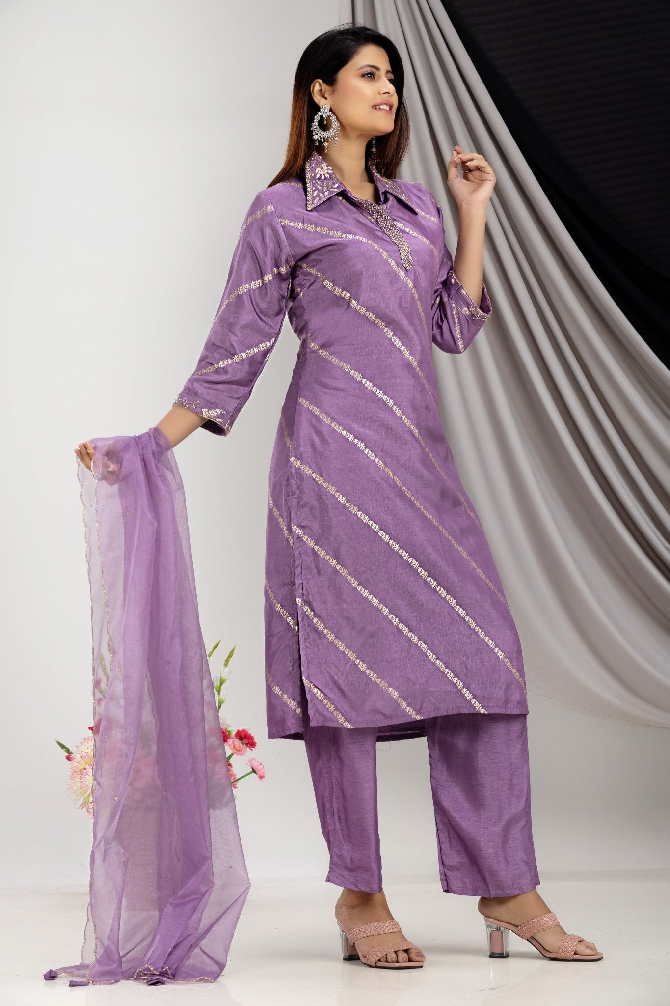 PF7146D - , Kurtis , Ethnic Clothing Hand Embroidery Kurta Sets Silk