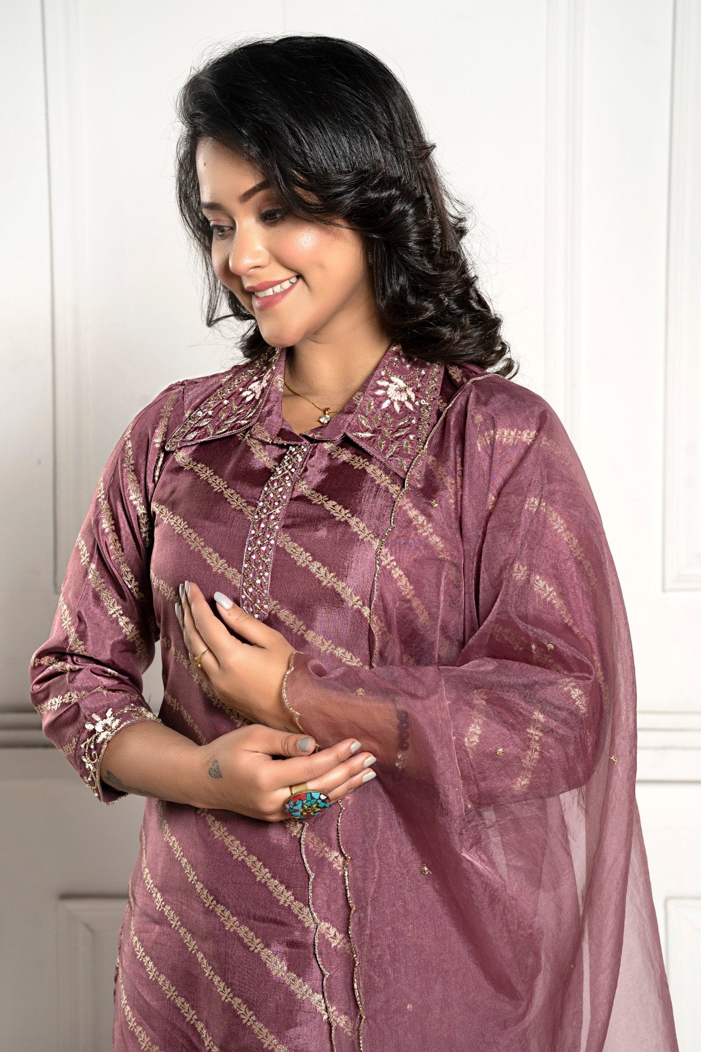 PF7146D - Onion , Kurtis , Ethnic Clothing Hand Embroidery Kurta Sets Silk
