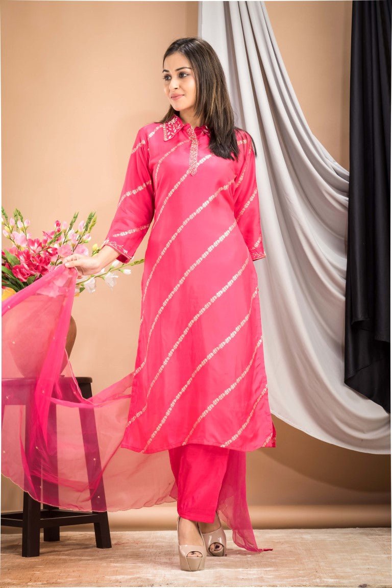 PF7146D - , Kurtis , Ethnic Clothing Hand Embroidery Kurta Sets Silk