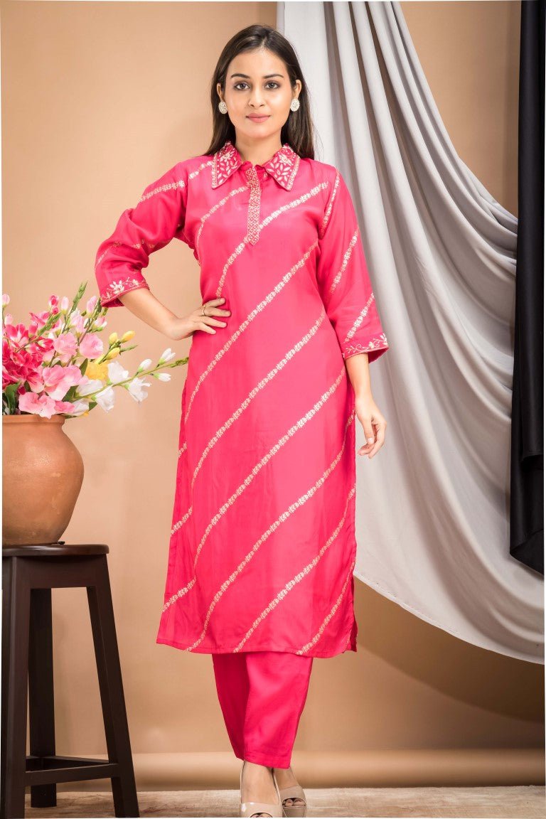 PF7146D - Rani , Kurtis , Ethnic Clothing Hand Embroidery Kurta Sets Silk