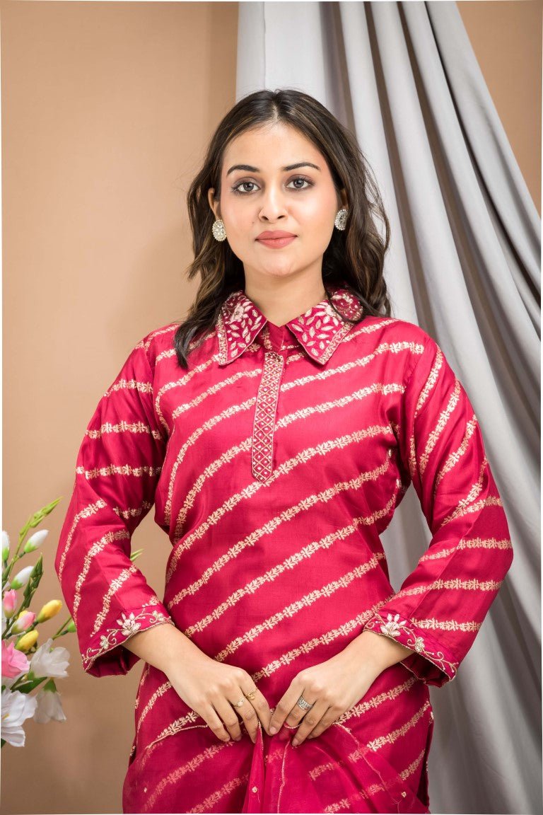 PF7146D - , Kurtis , Ethnic Clothing Hand Embroidery Kurta Sets Silk