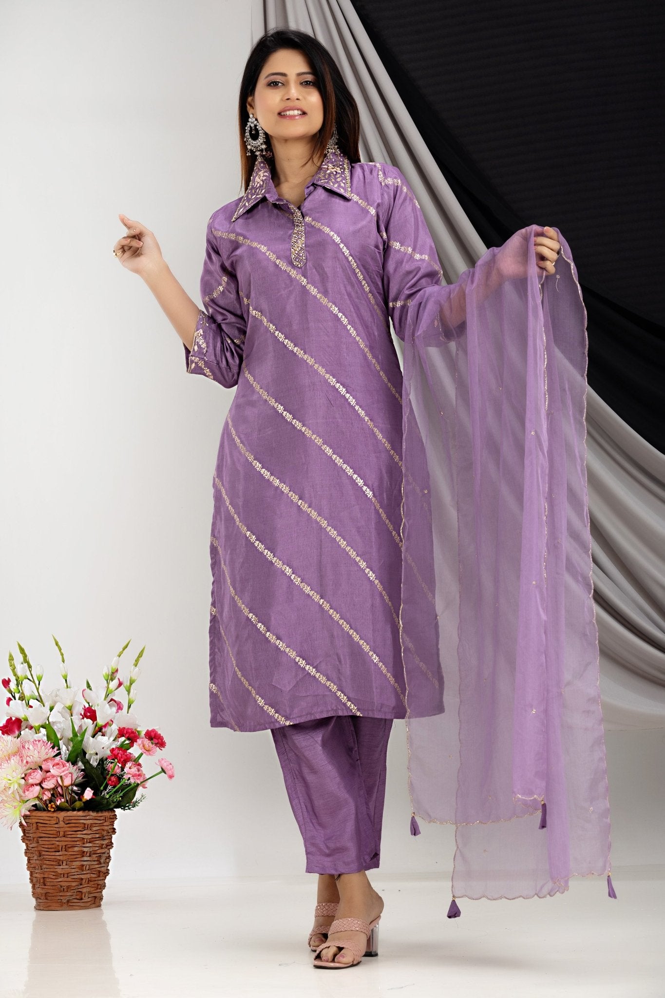 PF7146D - , Kurtis , Ethnic Clothing Hand Embroidery Kurta Sets Silk