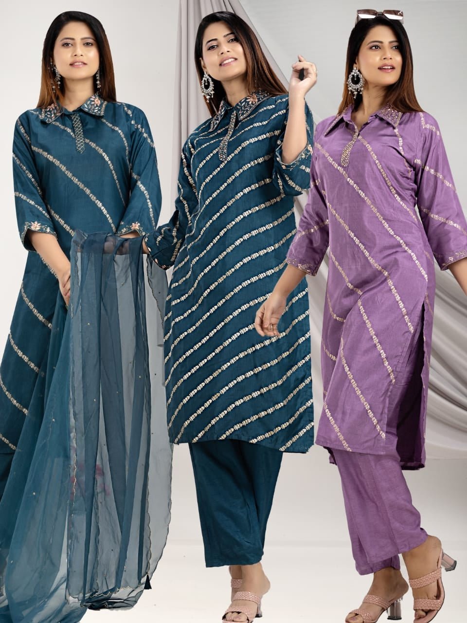 PF7146D - , Kurtis , Ethnic Clothing Hand Embroidery Kurta Sets Silk
