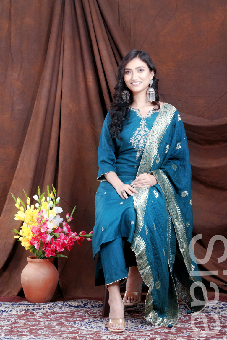 PF7235C - , Kurtis , Banarasi Ethnic Clothing Hand Embroidery Kurta Sets Silk
