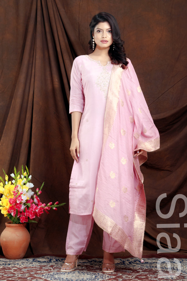 PF7235C - , Kurtis , Banarasi Ethnic Clothing Hand Embroidery Kurta Sets Silk