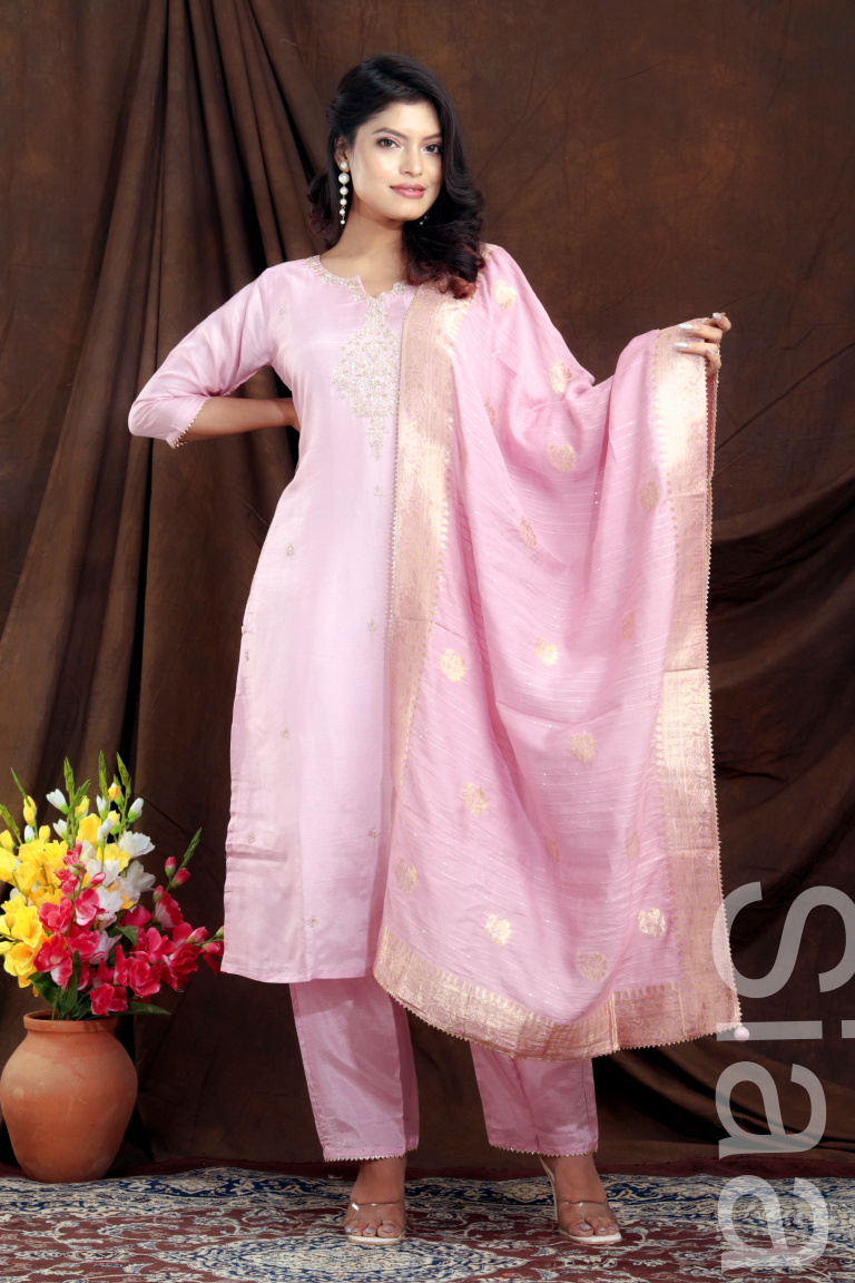 PF7235C - Lavender , Kurtis , Banarasi Ethnic Clothing Hand Embroidery Kurta Sets Silk