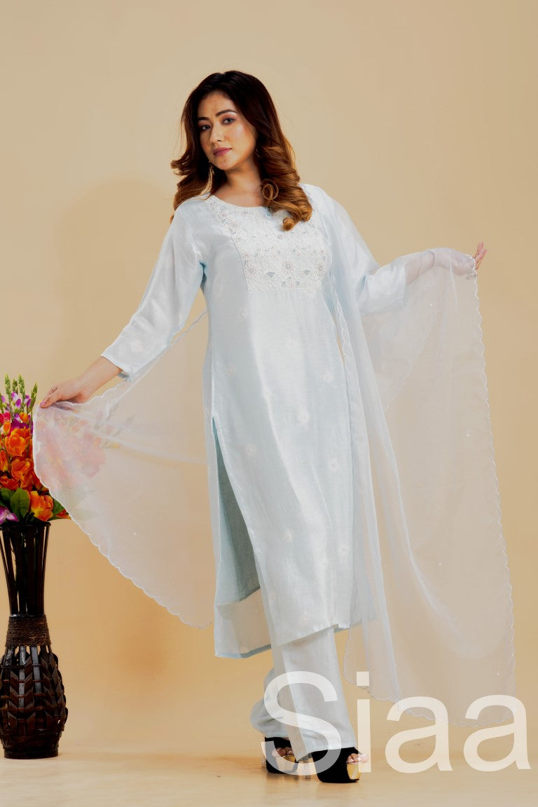 PF7243B - , Kurtis , Ethnic Clothing Hand Embroidery Kurta Sets Silk