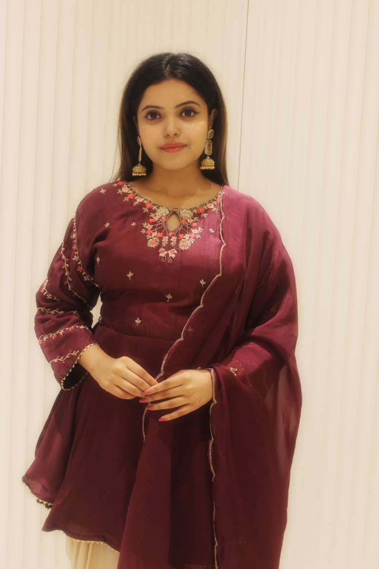 PF7244 - , Kurtis , Cord Sets Ethnic Clothing Festive Collection Hand Embroidery Kurta Sets Silk