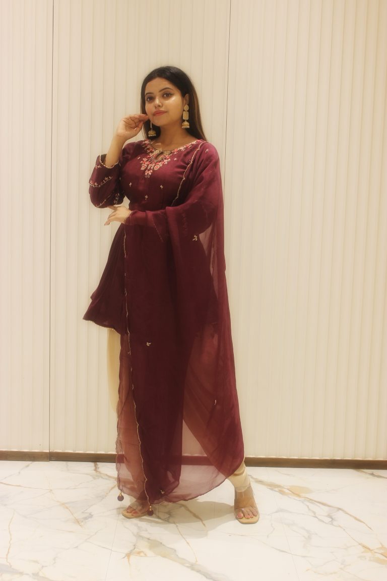 PF7244 - , Kurtis , Cord Sets Ethnic Clothing Festive Collection Hand Embroidery Kurta Sets Silk