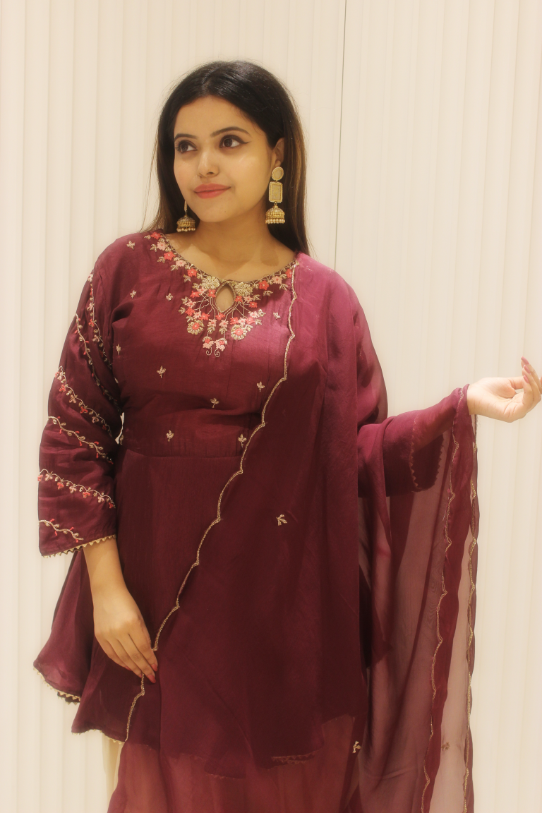 PF7244 - , Kurtis , Cord Sets Ethnic Clothing Festive Collection Hand Embroidery Kurta Sets Silk