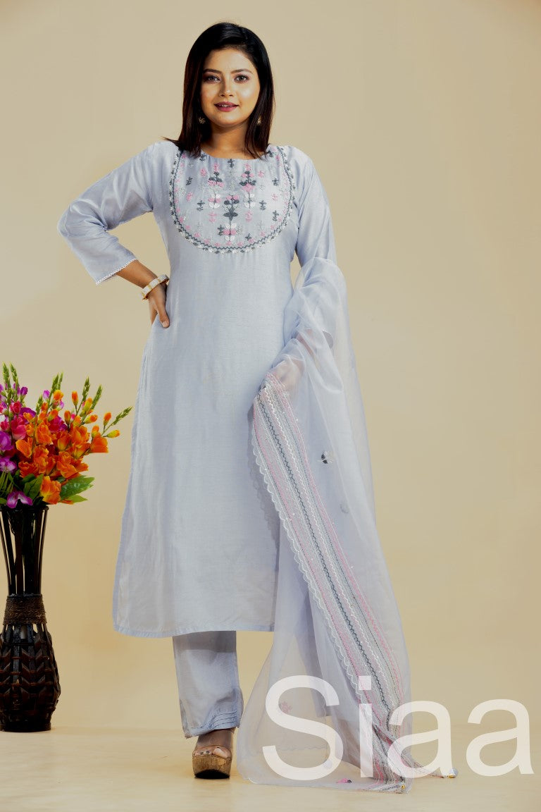 PF7280 - , Kurtis , Ethnic Clothing Hand Embroidery Kurta Sets Silk