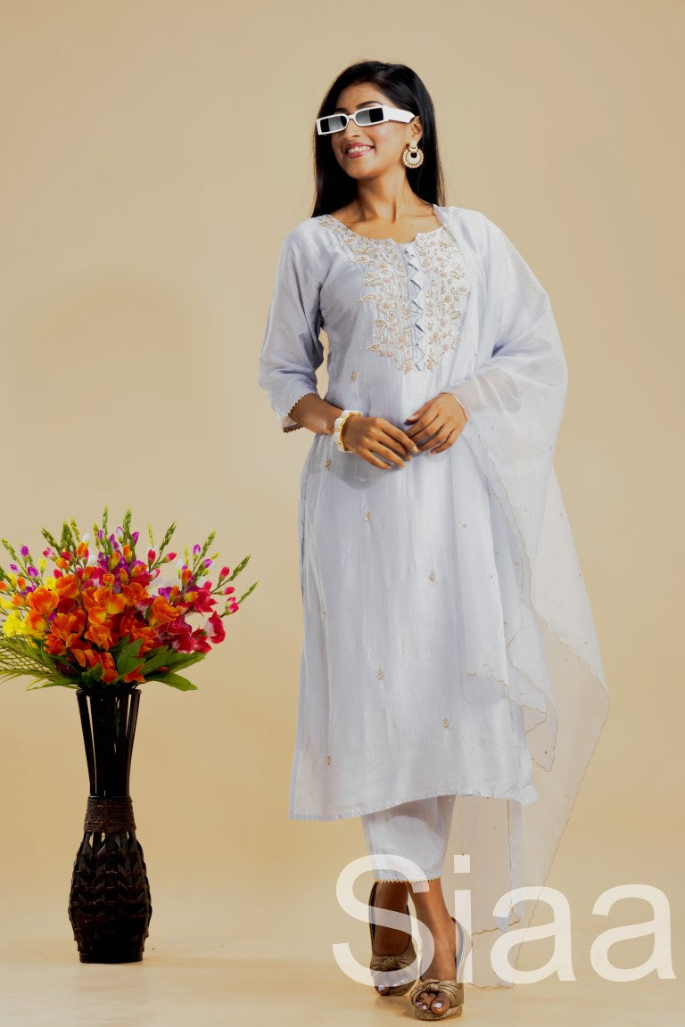 PF7319 - , Kurtis , Ethnic Clothing Hand Embroidery Kurta Sets Silk