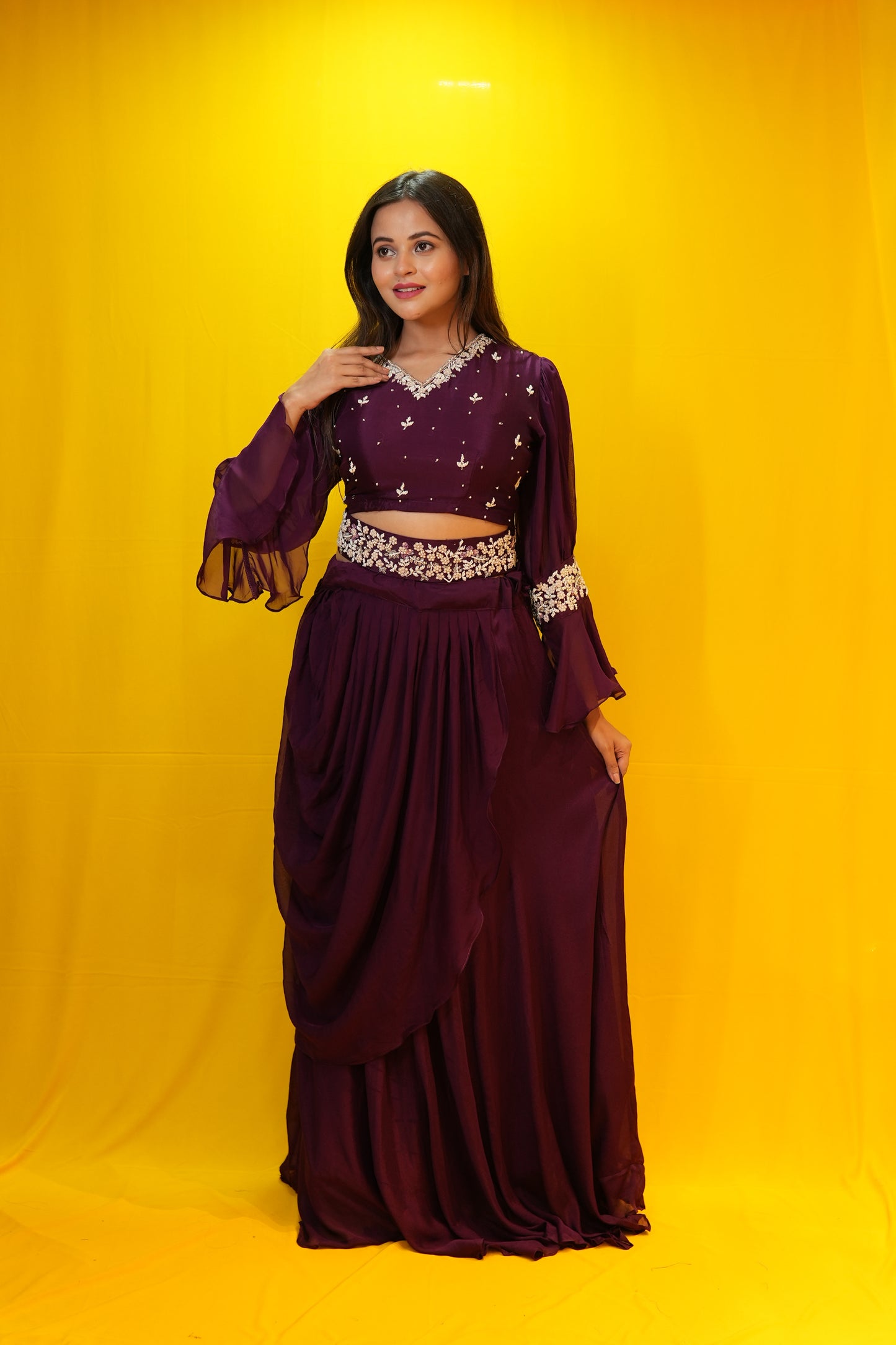 PF7330 - , Kurtis , Chinnon Contemporary Clothing Cord Sets Ethnic Clothing Festive Collection Hand Embroidery Indo-Western Shararas Skirts sets