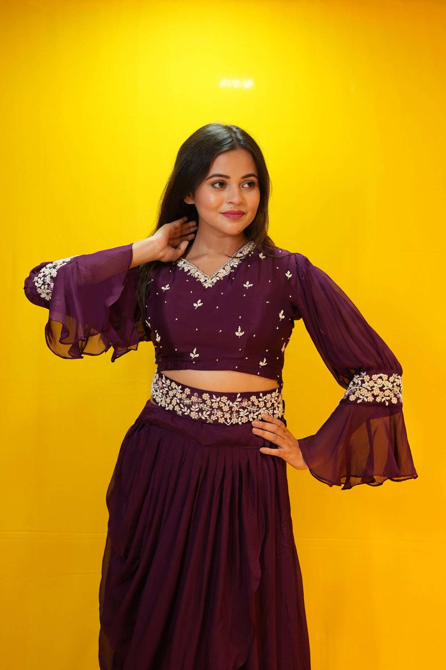 PF7330 - , Kurtis , Chinnon Contemporary Clothing Cord Sets Ethnic Clothing Festive Collection Hand Embroidery Indo-Western Shararas Skirts sets