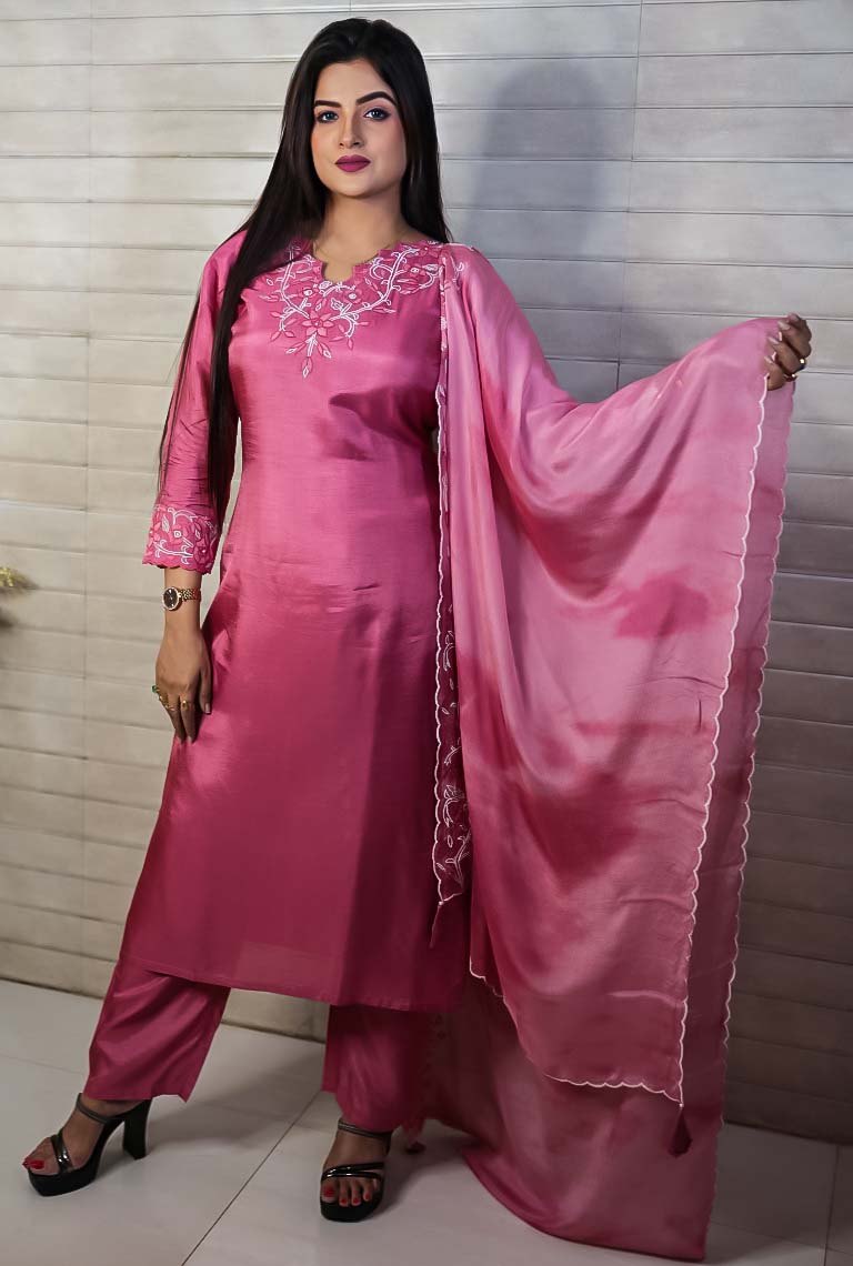 PF7524 - , Kurtis , Ethnic Clothing Hand Embroidery Kurta Sets Silk Tie-Dye