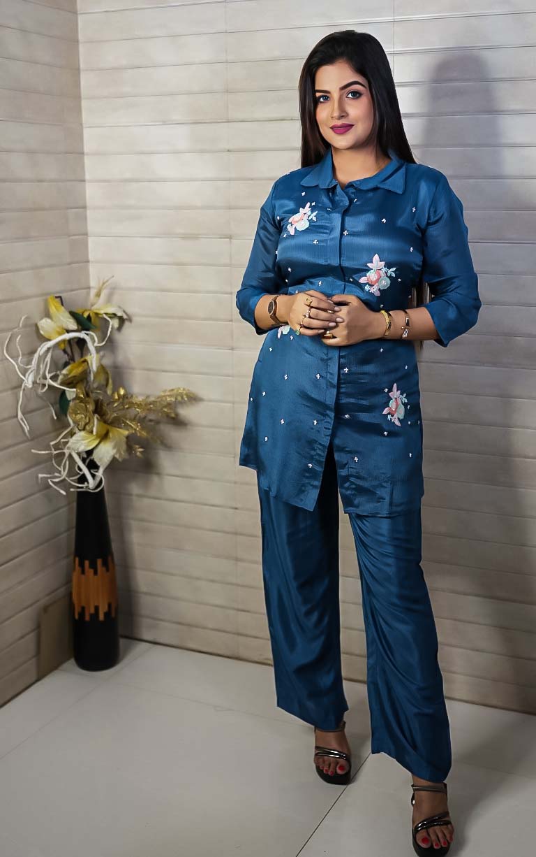 PF7624 - , Kurtis , Casual Wear Cord Sets Ethnic Clothing Hand Embroidery Silk