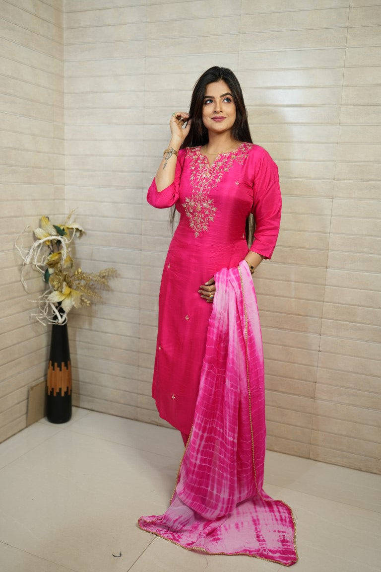 PF7665A - , Kurtis , Ethnic Clothing Hand Embroidery Kurta Sets Silk