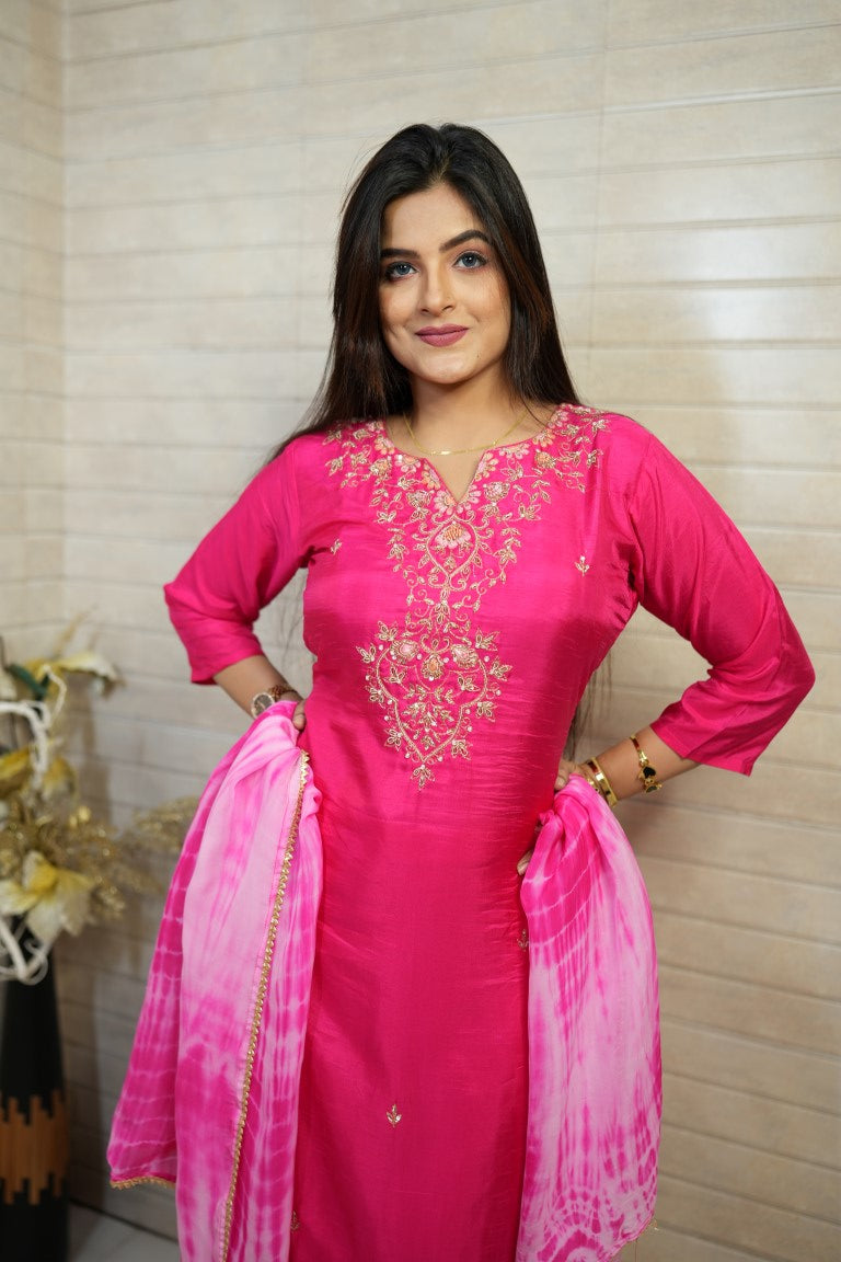PF7665A - Rani , Kurtis , Ethnic Clothing Hand Embroidery Kurta Sets Silk