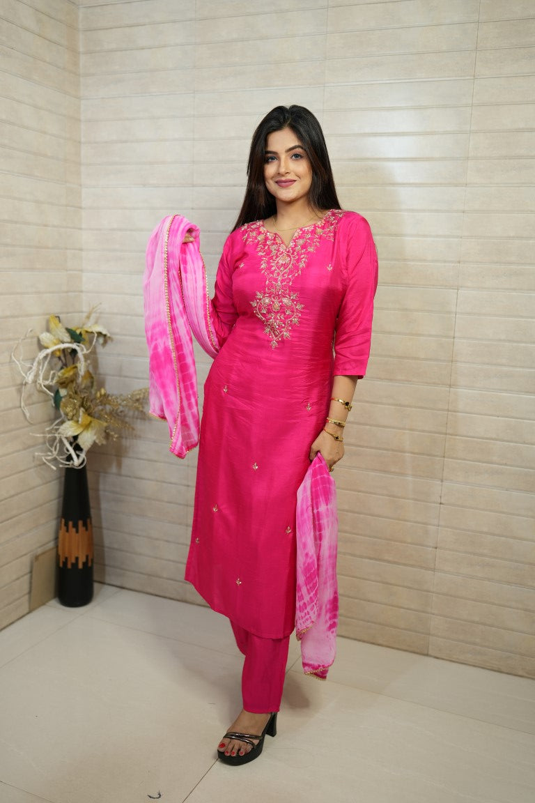 PF7665A - , Kurtis , Ethnic Clothing Hand Embroidery Kurta Sets Silk