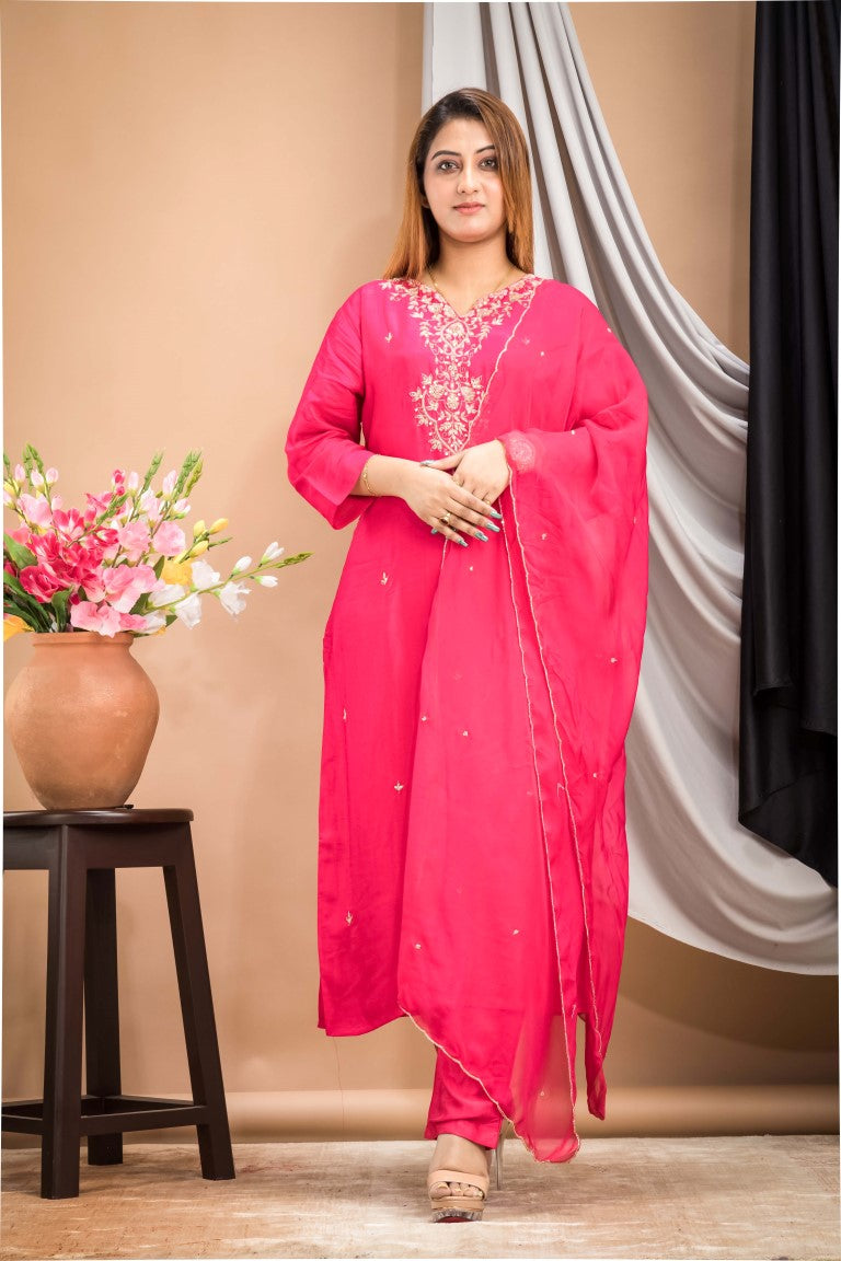 PF7665C - , Kurtis , Ethnic Clothing Hand Embroidery Kurta Sets Silk