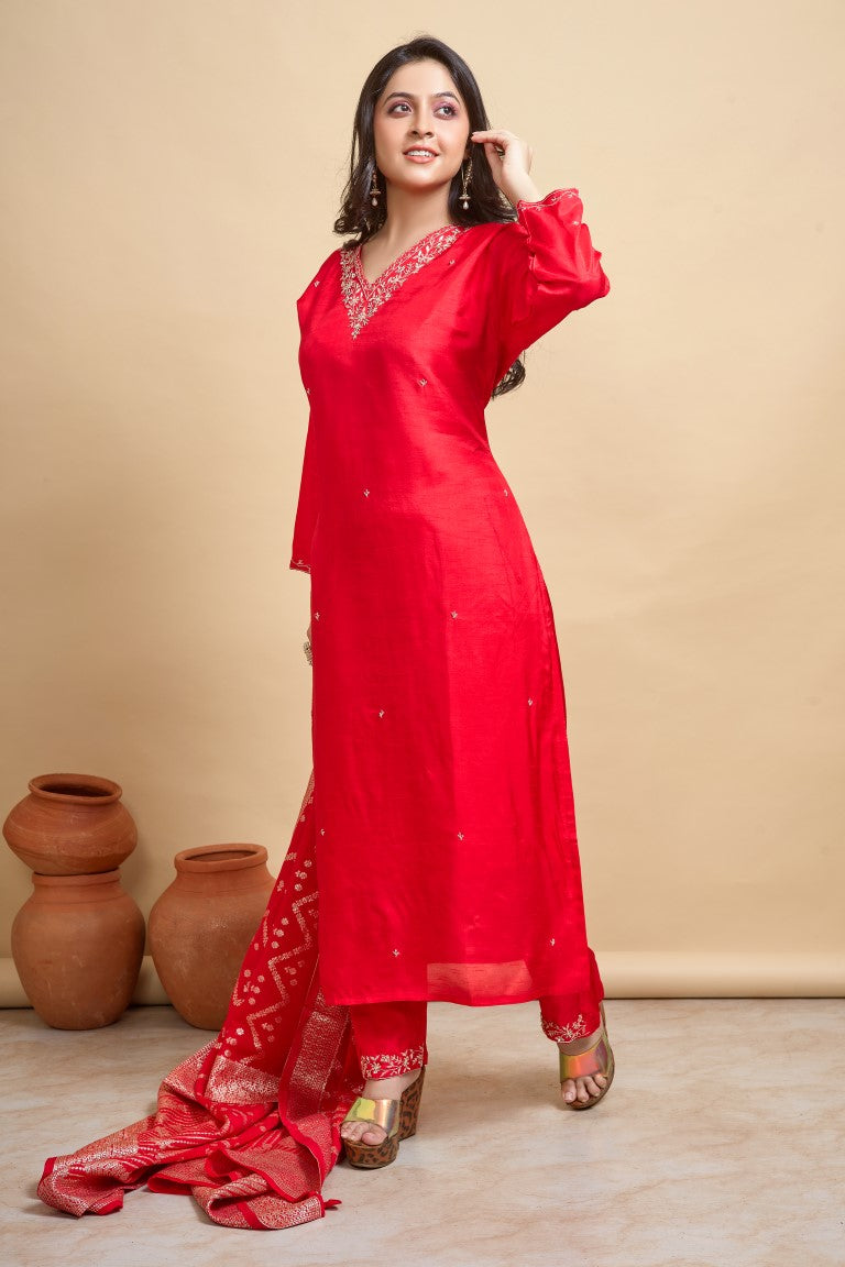 PF7747 - , Kurtis , Banarasi Ethnic Clothing Hand Embroidery Kurta Sets Silk