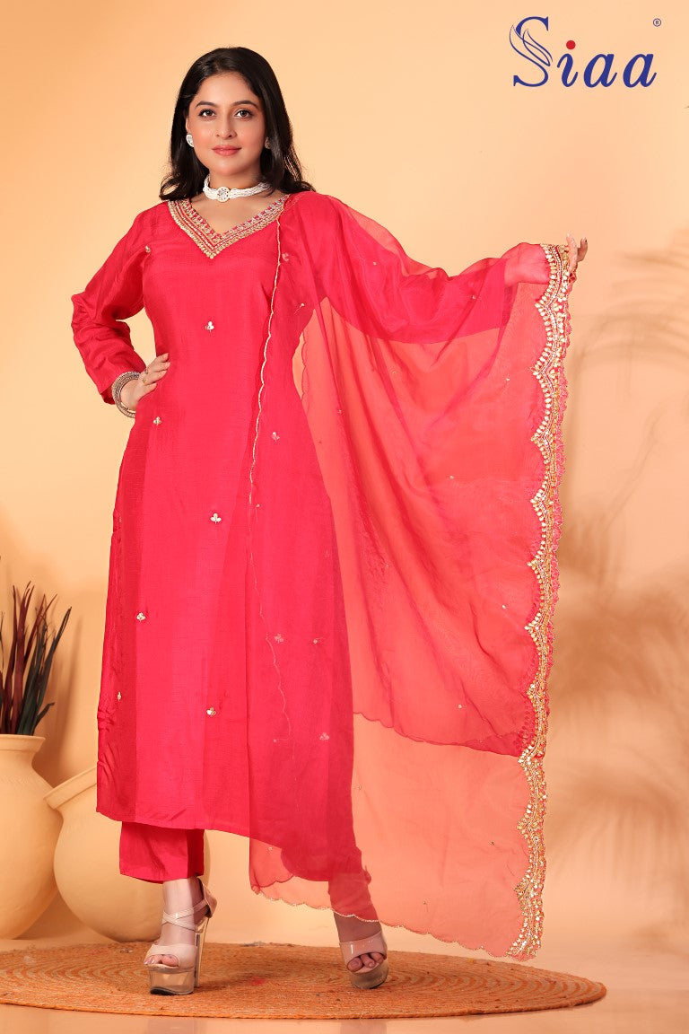 PF7754 - , Kurtis , Ethnic Clothing Hand Embroidery Kurta Sets Silk