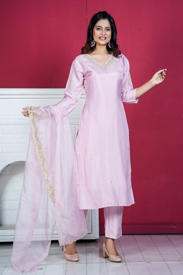 PF7754 - , Kurtis , Ethnic Clothing Hand Embroidery Kurta Sets Silk