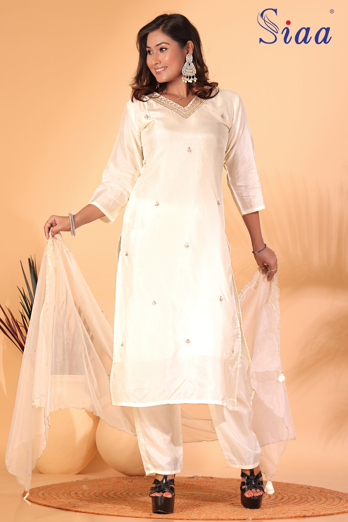 PF7754 - , Kurtis , Ethnic Clothing Hand Embroidery Kurta Sets Silk