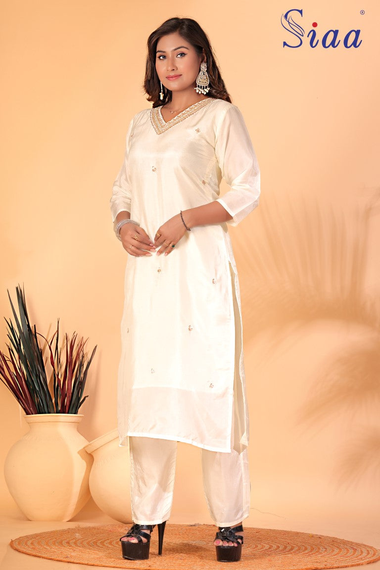PF7754 - , Kurtis , Ethnic Clothing Hand Embroidery Kurta Sets Silk