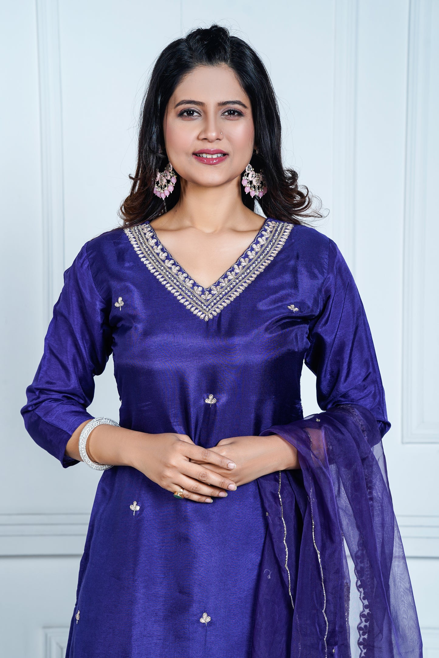 PF7754 - , Kurtis , Ethnic Clothing Hand Embroidery Kurta Sets Silk