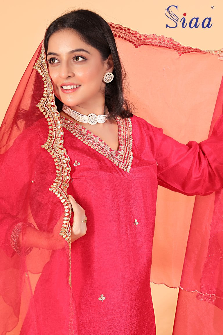 PF7754 - , Kurtis , Ethnic Clothing Hand Embroidery Kurta Sets Silk