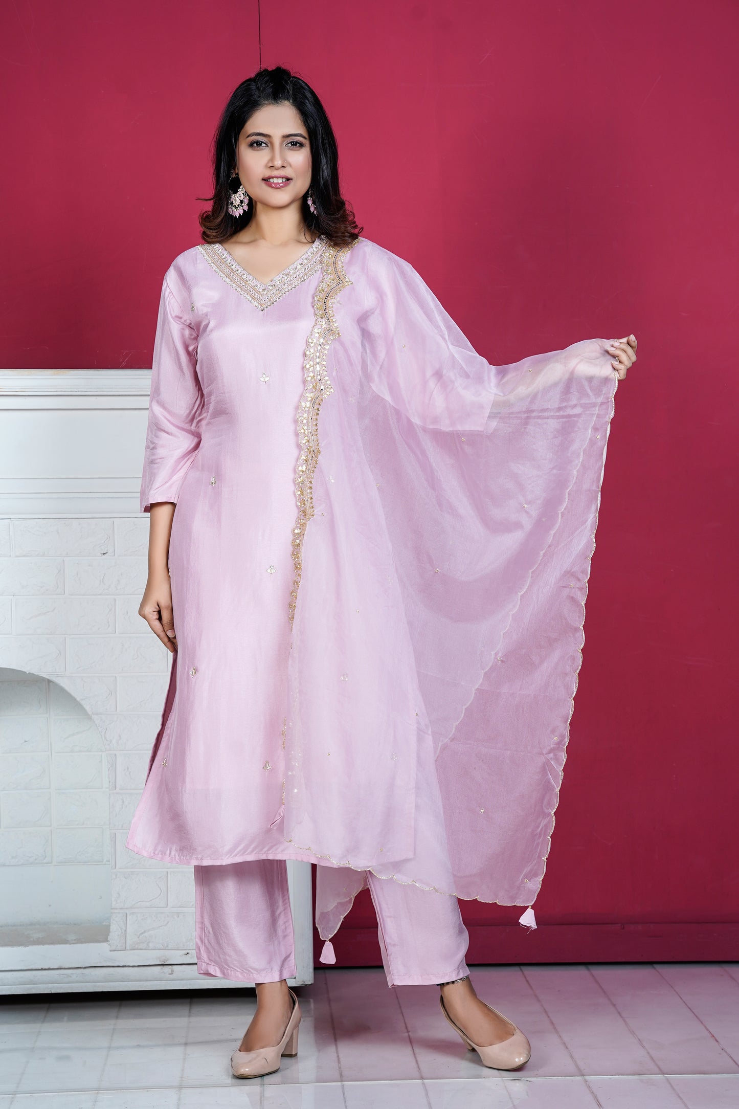 PF7754 - , Kurtis , Ethnic Clothing Hand Embroidery Kurta Sets Silk