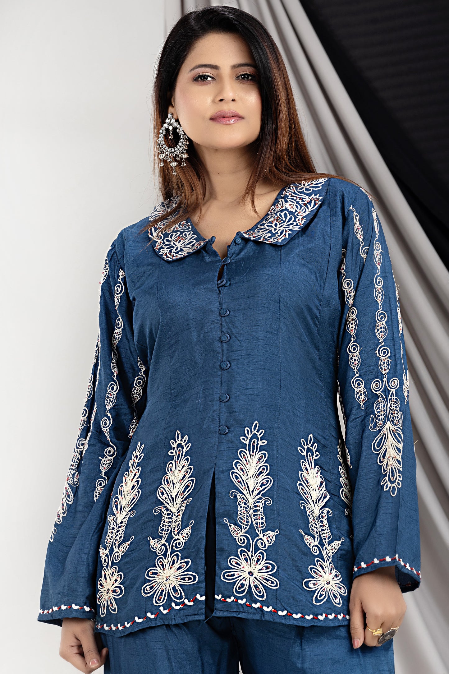 PF7818 - Blue , Kurtis , Casual Wear Contemporary Clothing Cord Sets Ethnic Clothing Printed Silk