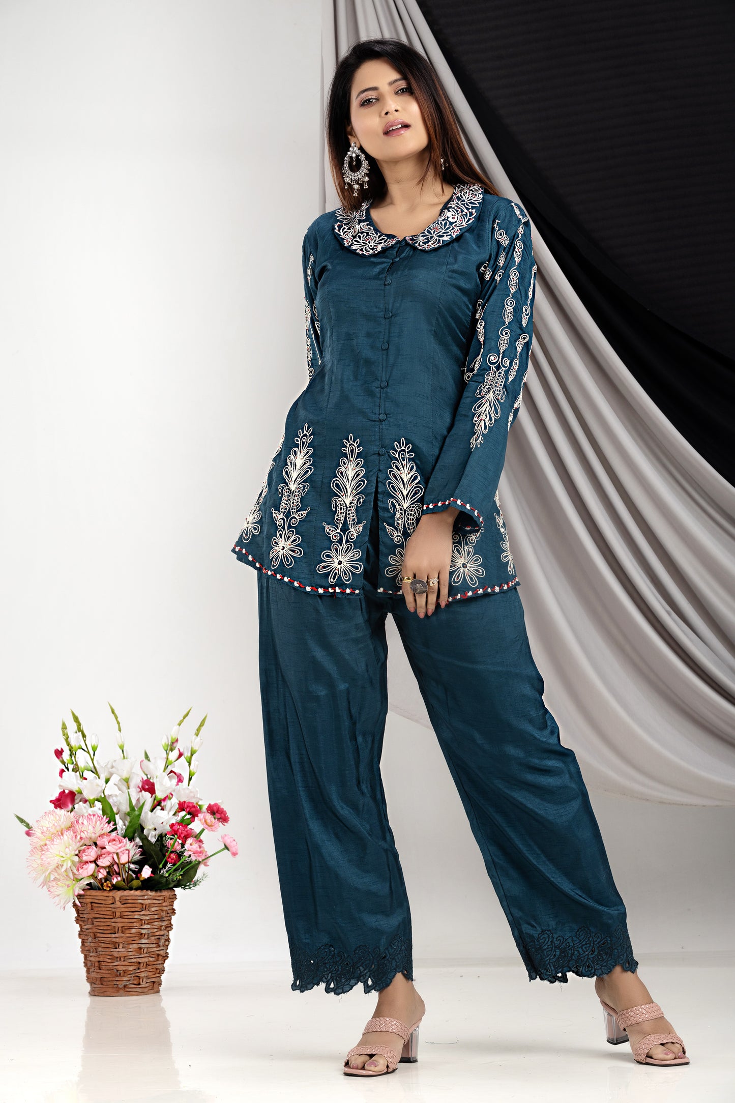 PF7818 - Indigo , Kurtis , Casual Wear Contemporary Clothing Cord Sets Ethnic Clothing Printed Silk