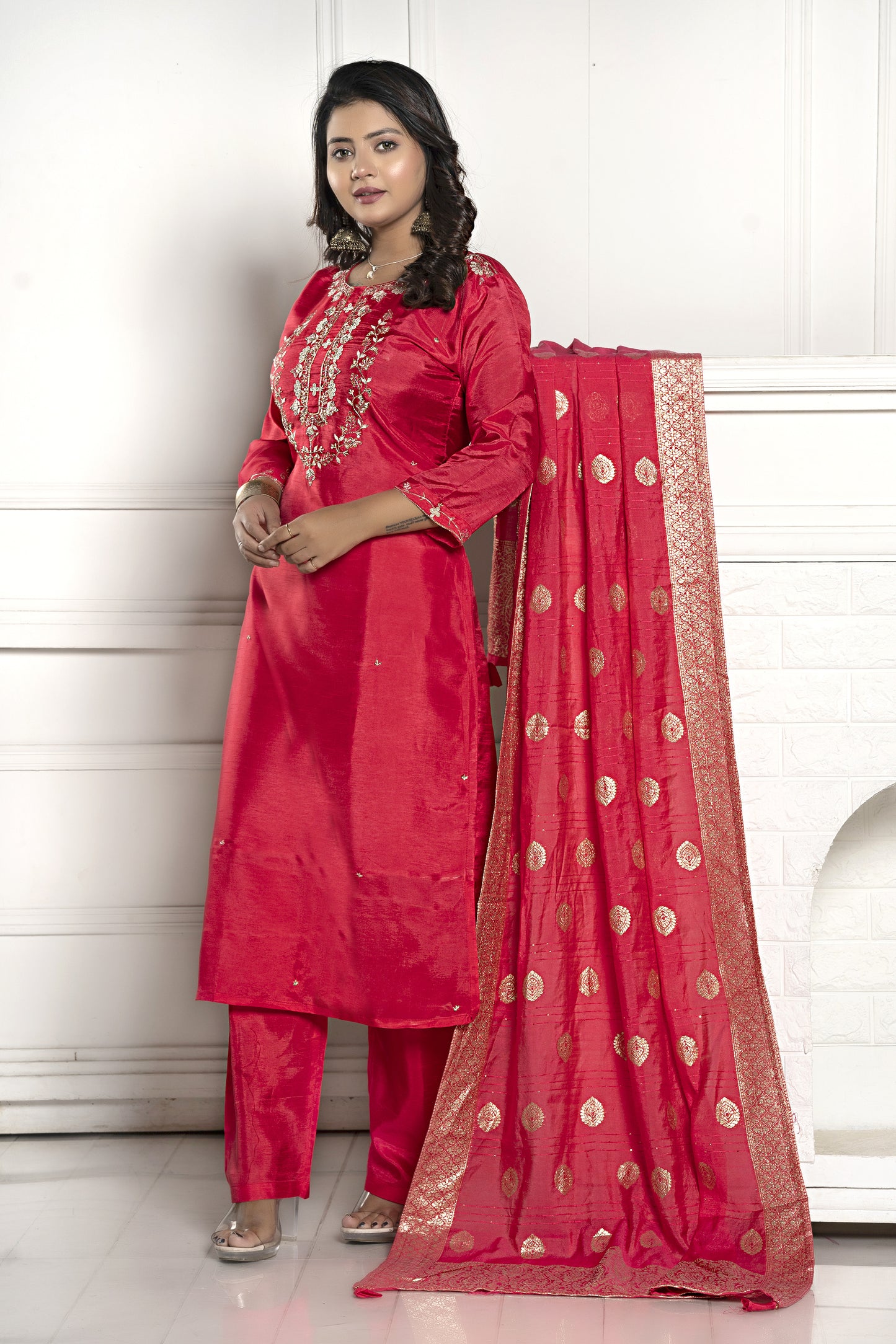 PF7826 - , Kurtis , Ethnic Clothing Hand Embroidery Kurta Sets Silk