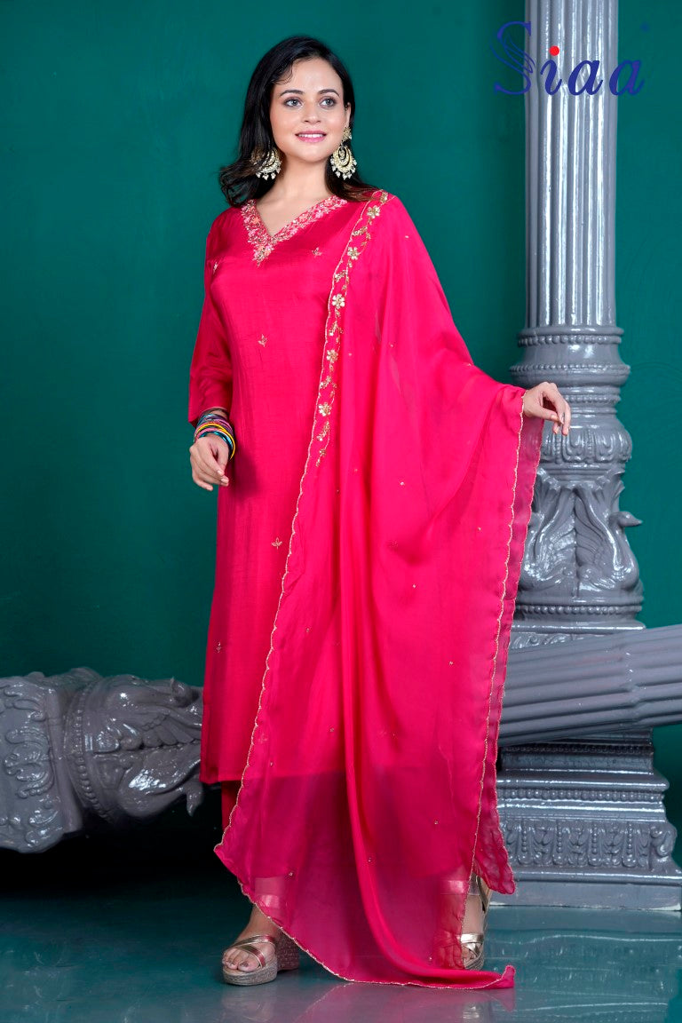 PF7830A - , Kurtis , Ethnic Clothing Hand Embroidery Kurta Sets Silk