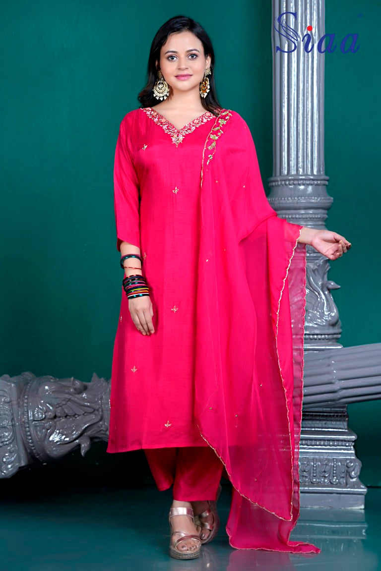 PF7830A - , Kurtis , Ethnic Clothing Hand Embroidery Kurta Sets Silk
