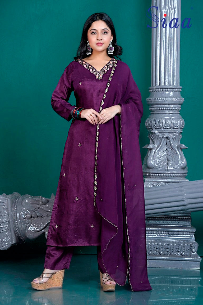 PF7830A - , Kurtis , Ethnic Clothing Hand Embroidery Kurta Sets Silk