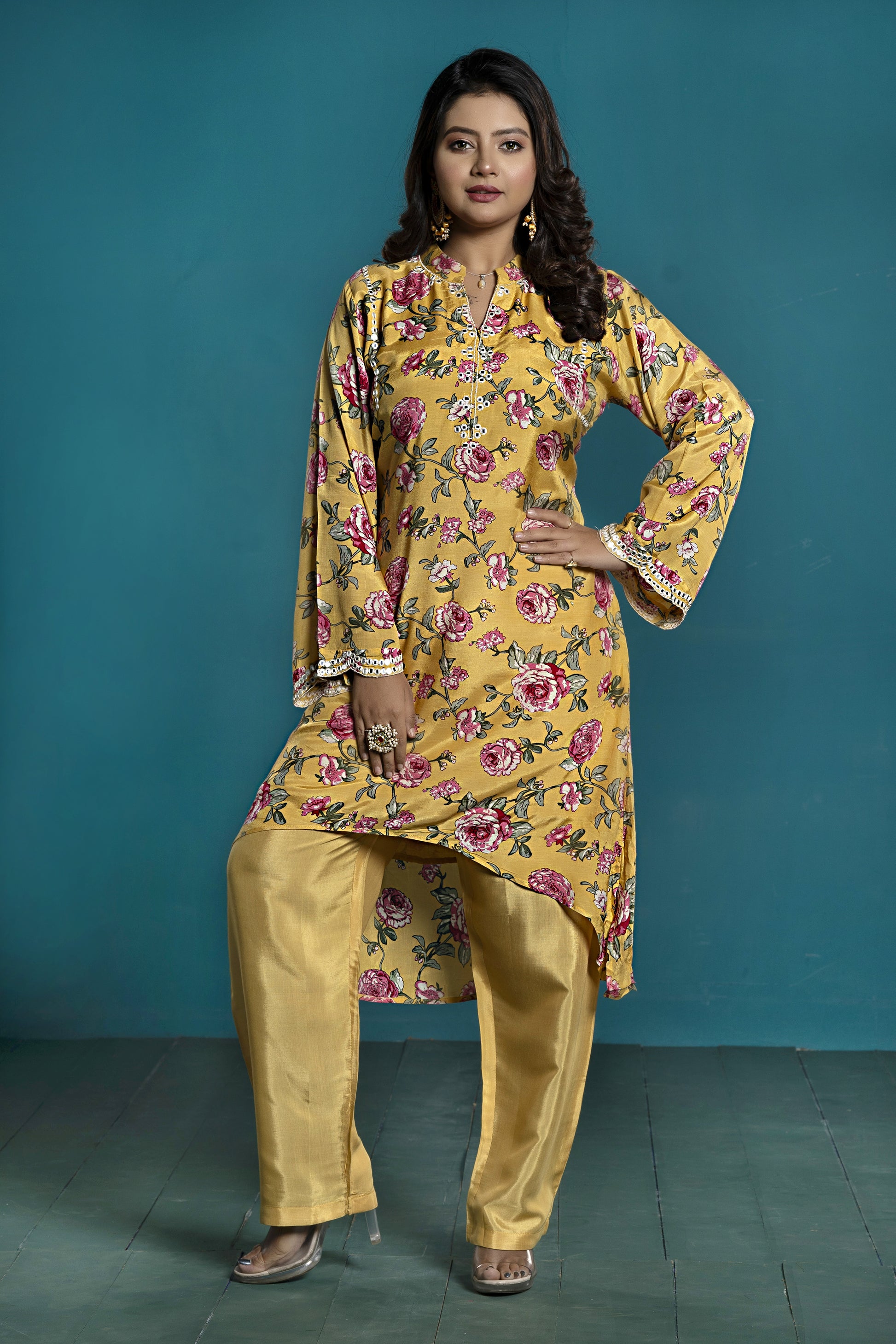 PF7831 - , Kurtis , Casual Wear Contemporary Clothing Cord Sets Ethnic Clothing Hand Embroidery Silk