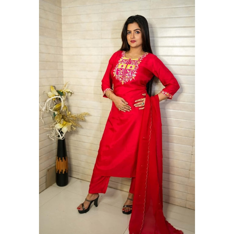 PF7873 - , Kurtis , Ethnic Clothing Hand Embroidery Kurta Sets Silk