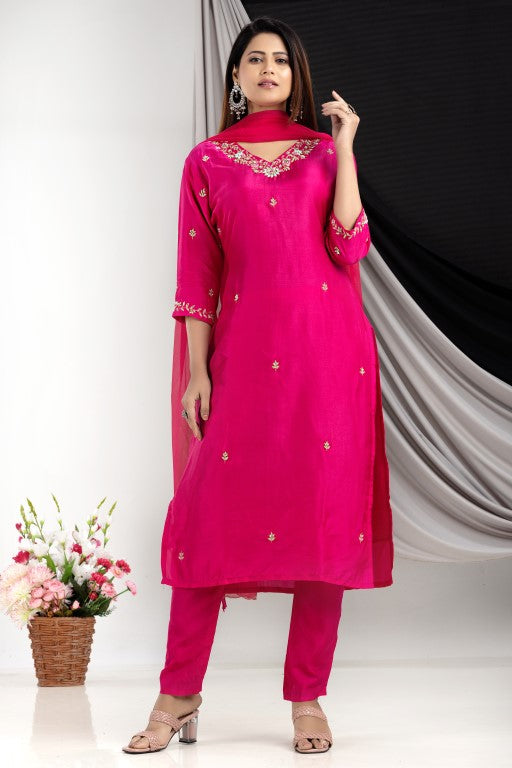 PF7906 - , Kurtis , Ethnic Clothing Hand Embroidery Kurta Sets Silk