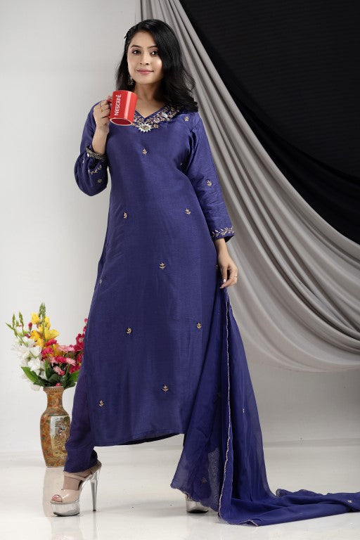 PF7906 - , Kurtis , Ethnic Clothing Hand Embroidery Kurta Sets Silk