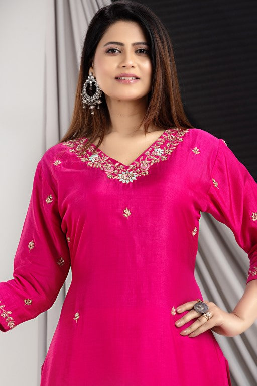 PF7906 - , Kurtis , Ethnic Clothing Hand Embroidery Kurta Sets Silk